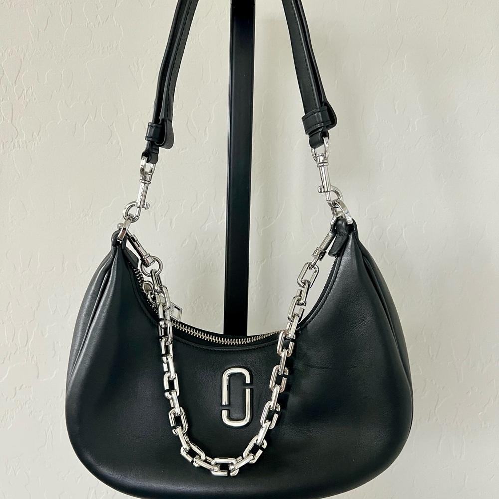 Marc Jacobs Black Silver Shoulder Curve Bag with Chain Detail